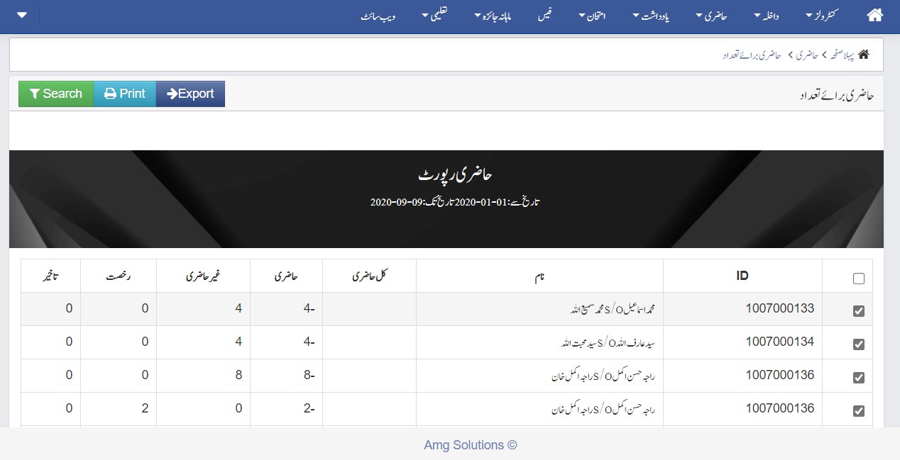 Attendance by Count Urdu