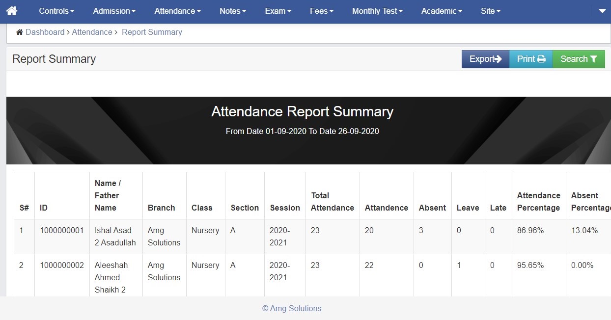 Attendance Summary