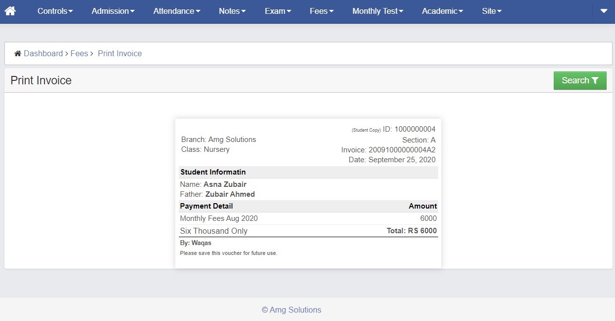 Print Payment Slip