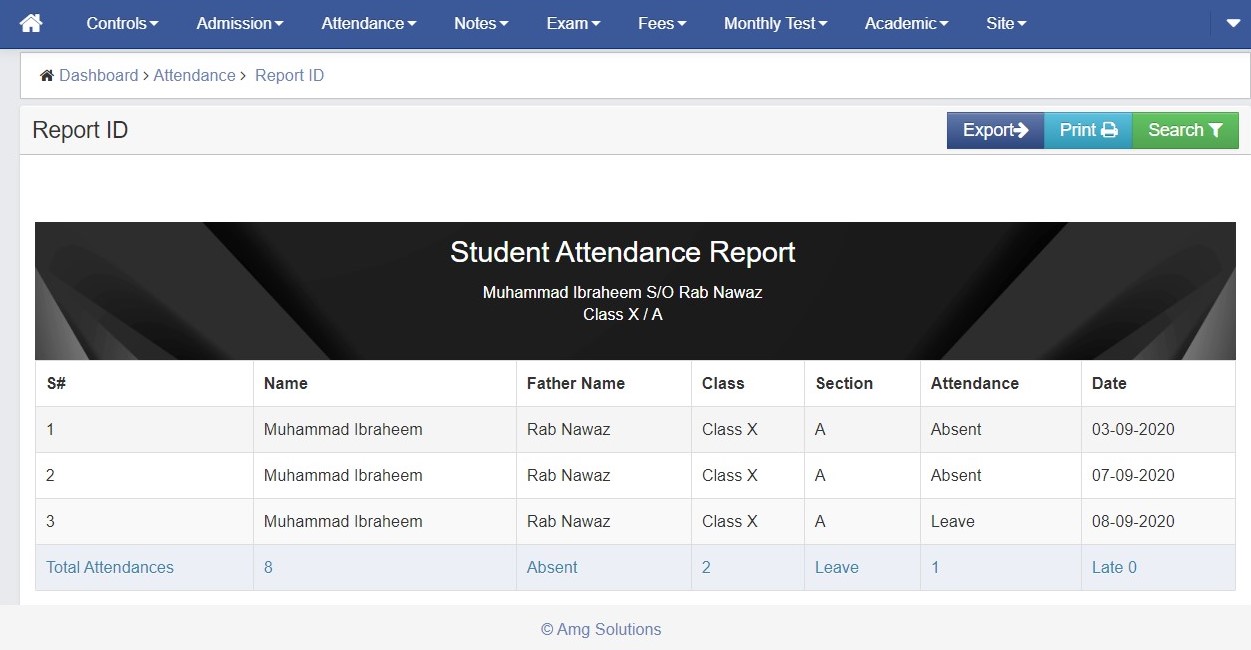 Student Attedance Report